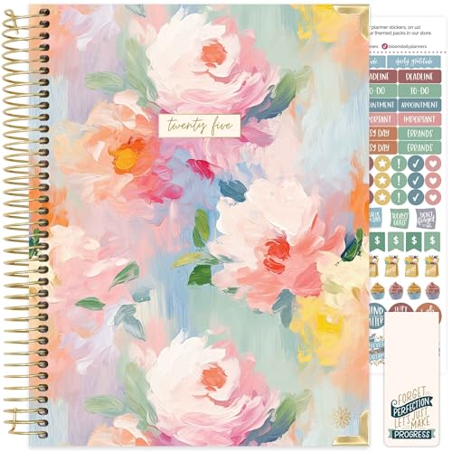 Image of bloom daily planners HARDCOVER 2025 (8.5 inch x 11 inch) Calendar Year Day Planner (January 2025 - December 2025) - Passion /Goal Organizer - Monthly & Weekly Inspirational Agenda Book - Painted Peonies