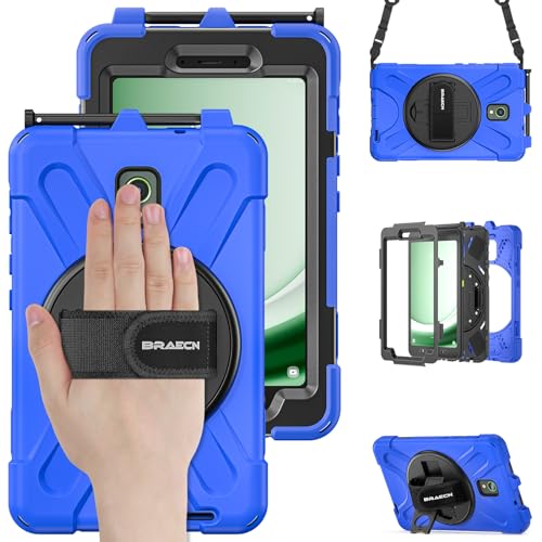 BRAECN Case for Samsung Galaxy Tab Active 5 2024/Active 3 2020 8 Inch,Rugged Shockproof Protective with S Pen Holder, 360 Rotating Kickstand, Handle Hand Strap & Shoulder Strap for Tab Active5(Blue)