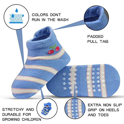 Image of Tphon 12 Pairs Toddler Non Skid Socks with Grips Anti Slip Bottom, Cotton Non Slip Ankle Crew Socks for Boys, Girls, Kids(1-7Years)