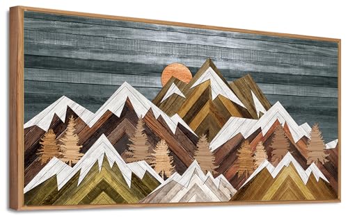 Boho Mountain Wall Art Framed Mountain Pictures Wall Decor Large Sun Mountain Landscape Canvas Artwork for Living Room Bedroom Bathroom Office 20x40 Inch