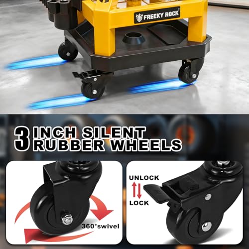 Image of Rolling Shop Stool with Wheels, Heavy Duty Garage Work Mechanic Stool with Backrest, Adjustable Height 360Swivel Rolling Chair with Tool Tray Storage, 330 LBS Capacity, Yellow
