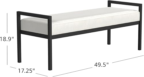 Miniatura 3 de HomePop Pierna de metal moderna de terciopelo  Banco para sala de estar y dormitorio  Muebles decorativos para el hogar-Boucle crema