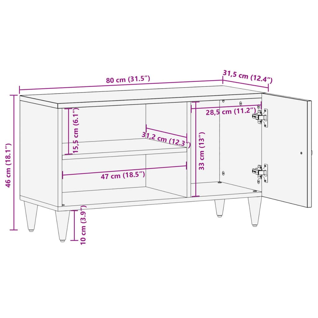 vidaXL Mobile Porta TV 80x31x46 cm in Legno Massello di Mango, mobiletto, mobiletto HiFi, Mobile per dispositivi multimediali, Supporto TV