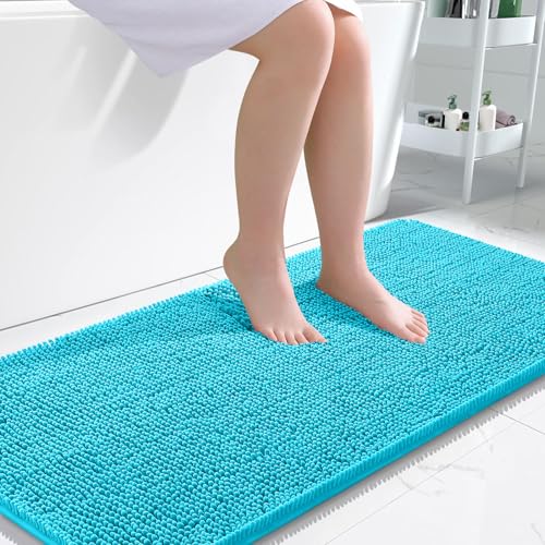Image of OLANLY Large Bathroom Rugs 50x30, Extra Soft Absorbent Chenille Bath Rugs, Rubber Backing Quick Dry, Machine Washable Bath Mats for Bathroom Floor, Tub and Shower, Home Decor Accessories, Aqua Sky