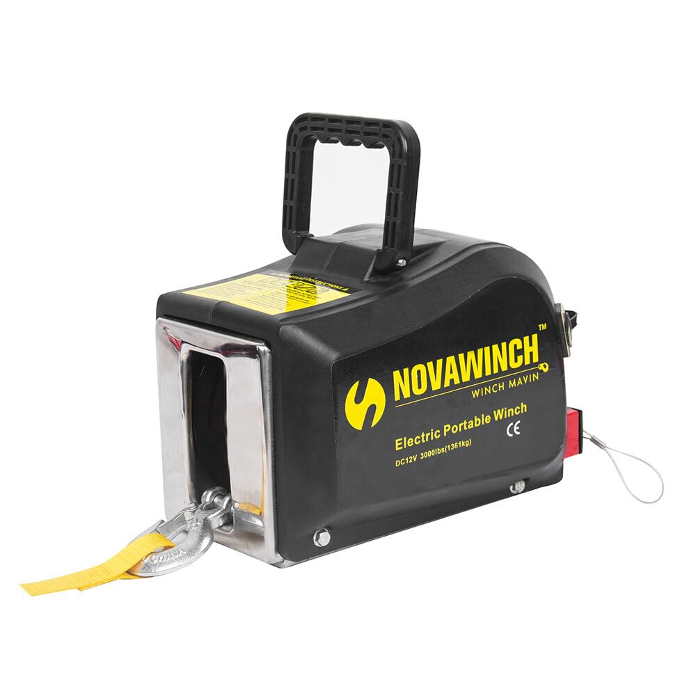 NVQD Elektrische Seilwinde Tragbar 12V - 1361kg / 3000 lbs Motorwinde 570W - Elektrisches Hebezeug mit Stahlseil mit Haken