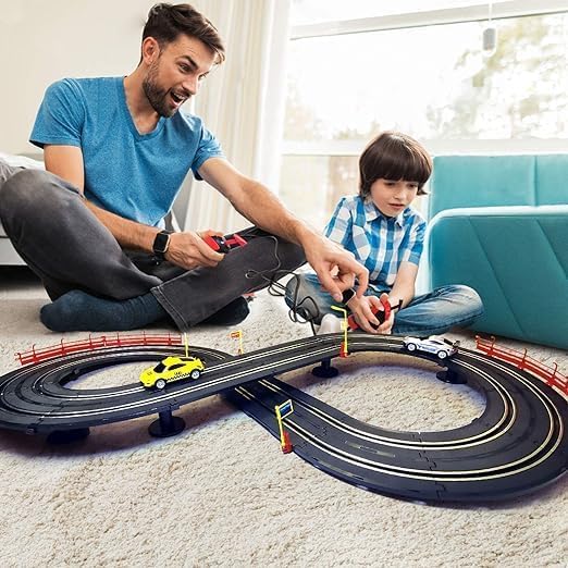 EXOMOON Electric High-Speed Slot Car Race Track Sets,1:43 Scale Dual Race Track with 2 Slot Cars and 2 Hand Controllers,Race Track for 6 7 8 9 10 11 12 Boys Girls 1