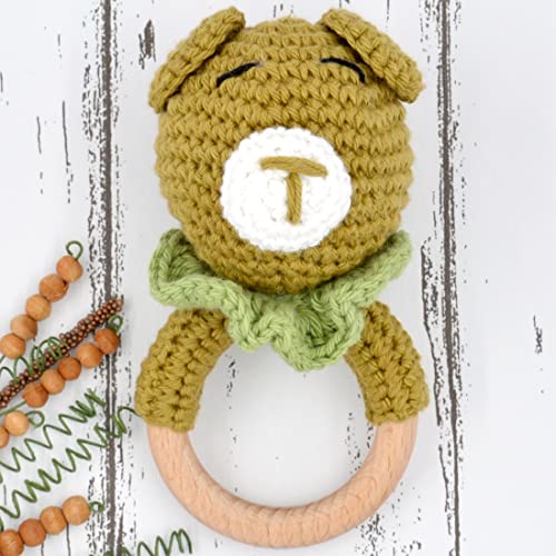 Image of Love Crochet Art Animal Shape Crochet Rattle Cum Soft Toy for Infant, Kids & Babies, Early Age Gift Toys (Bear - Green)