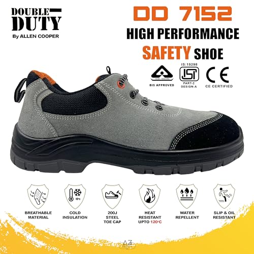 Image of Allen Cooper Double Duty Safety Shoe | Sporty Design, 200J Steel Toe Cap, Anti-Skid, Heat, Water & Oil Resistant Heavy Duty Footwear, 09 INDIA /UK