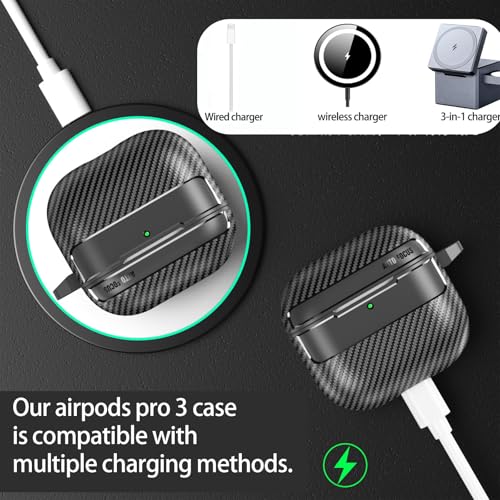Image of for Soft AirPods Pro 3 Case 2025 | Cool Carbon Fiber Air Pods Pro 3 Case | with Keychain | Airpod 3 Pro Cases for Man(Model A2700 /A2931)(Black)