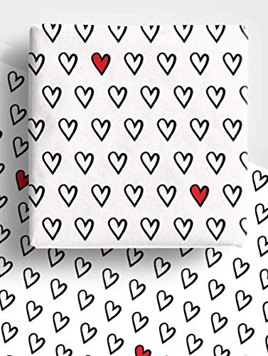 Modern Love Heart Wrapping Paper | 4 x Eco Friendly Premium Recyclable Heart Gift Wrap Sheets 70cm x 50cm each. Perfect for Valentines Day Anniversary Wedding Birthday Fathers Day and more