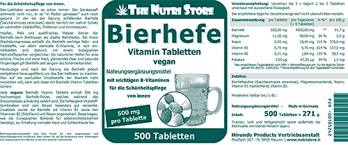 Bierhefe 500 mg Vitamin Tabletten 500 Stk. - mit wichtigen B-Vitaminen für die Schönheitspflege von innen