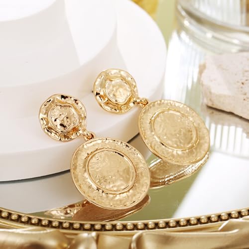 Gold Hammered Earrings for Women, Vintage Disc Earrings Drop Dangle Earrings Jewelry3
