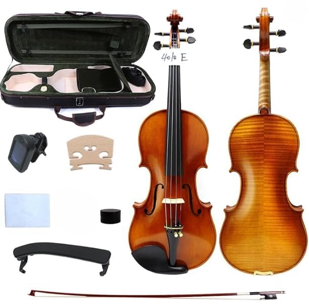 YoungMonic 4/4 Handmade Scale Superior Violin with Fashioned From Tiger Flame Maple and Ebony Parts Comes Complete with Case and Bow (Ebony Button Big Flame Maple Pattern)
