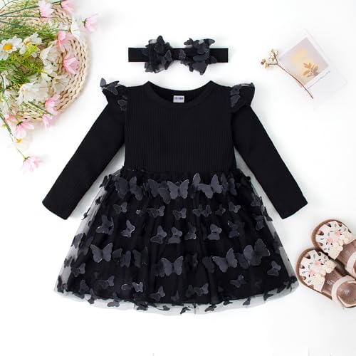 3-24M Infant Long Sleeve Bodysuit Dress Baby Romper Tutu Dresses Toddler Knit Tulle Skirt Birthday Outfits2
