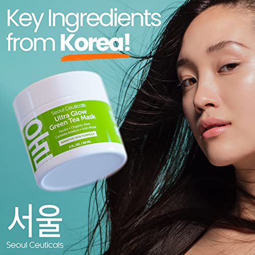Seoulceuticals Korean Skin Care Face Mask For Sensitive Skin - Korean Skincare Green Tea Wash Off Masks - K Beauty Face Masks - Aloe Vera Mask + Centella Asiatica Hydrating Facial Spa Mask 2Oz #TOP1