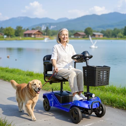 Image of 4 Wheel Mobility Scooter, Electric Scooter with Seat,Lightweight Mobility Scooter with Removable Battery. 6 MPH High Speed 265 lbs Capacity, Foldable Design (Yellow)