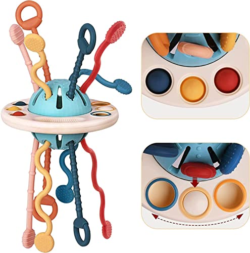 Image of Pichoi Montessori Toys for Baby 6 Months, Baby Sensory Toy for Kids 1 Year Old, Silicone Teething Toy for Toddlers 12 Months, UFO Pull String Activity Toddler Bath Toy for Travel, Boys Girl Birthday