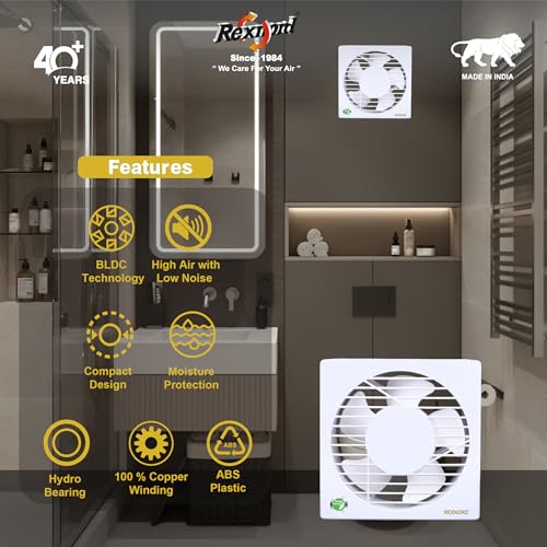 Image of REXNORD REXVENT 150mm(6 Inches) ABS Plastic Body, 8 Watts BLDC Exhaust fans for Bathroom, Kitchen & office, Compact, Moisture Protection, Highspeed, Silent Operations, 100% Copper Winding | White