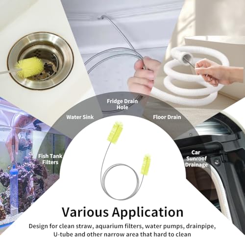 Image of Flexible Drain Brush, 66 inch Extra Long Pipe Cleaners with 2 Pcs Straw Brush