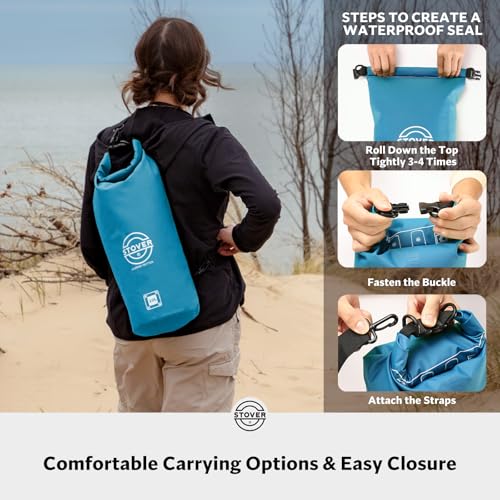 Image of STOVER 5 /10 /25 /30 /40L Waterproof Dry Bag, Medium Lightweight Roll Top Dry Bag Backpack w /Waterproof Phone Case, Kayaking, Travel, Hiking, Fishing, Tubing, Camping, the Beach, Men /Women (Blue)