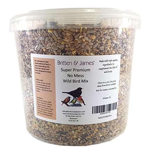 Britten & James All in One Súper Premium no lío Wild Bird Food en una Tina de 5 litros con Cierre automático. Este es el Mejor alimento para pájaros Silvestres Durante Todo el año.