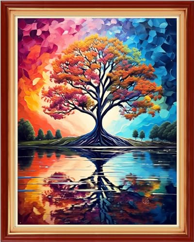 Image of Dimensean Stamped Cross Stitch Kits Full Range of Embroidery Patterns Starter Kits for Beginners Adult DIY Cross Stitches Needlepoint Kits 11CT-Magic Colorful Tree 16x20 inch