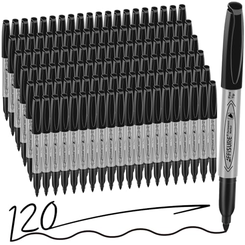 Image of Permanent markers, 120 packs permanent markers bulk, quick drying in one second, waterproof, smooth, not easy to erase, durable, can be marked on glass, tiles and cloth, office supplies,Gray shell
