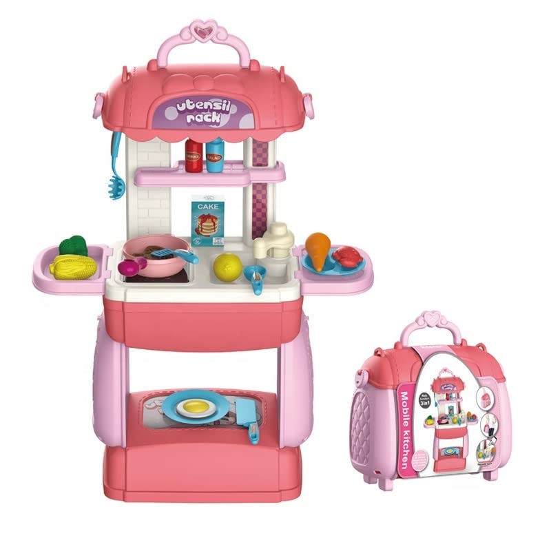 SHIPEASE 3 in 1 Mobile Kitchen Set Portable Suitcase Design Pretend Play Multi-Function Cooking Toy with Accessories for Kids Girls(Multicolor) (B0DDPTFST3) Amazon Price History, Amazon Price Tracker