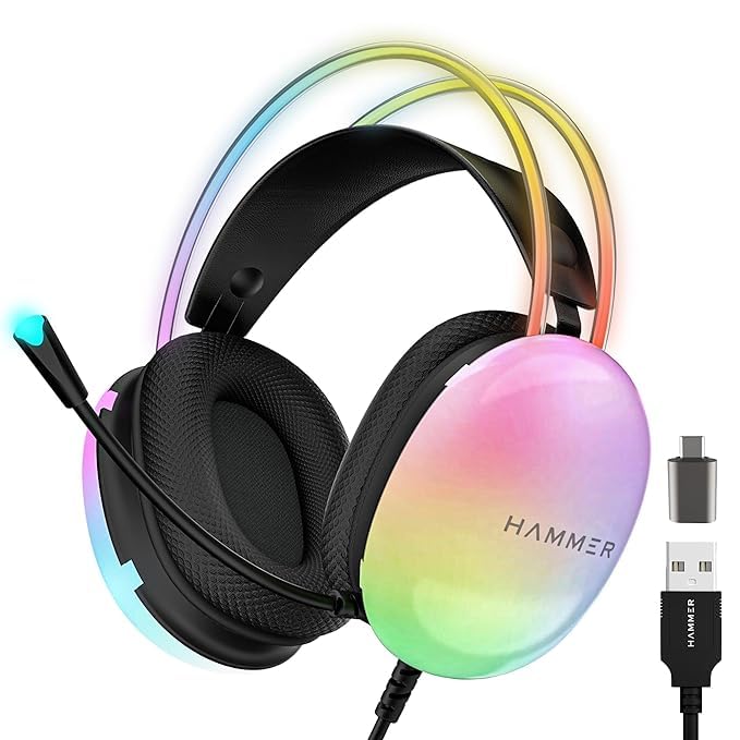 (Refurbished) HAMMERBlaze Wired Over Ear Gaming Headphones with Mic, 50mm Drivers, Full RGB Lights, Gaming Headset with Adjustable Bands, Breathable earcushion, 1.5Mtr wire with USB (Black) (B0D9KJJVWC) Amazon Price History, Amazon Price Tracker