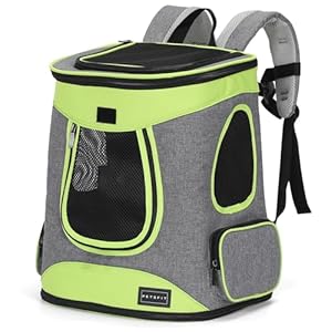 Petsfit Cat Backpack Portable Cat Carrier Backpack for Cats and Small Dogs,Ventilation Mesh Design Cat Carrier with Soft Fleece, Green