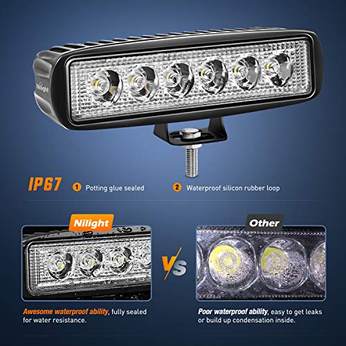 Nilight LED Light Bar 2PCS 18W 6Inch Flood LED Pods Offroad Fog Light Waterproof for Boat SUV ATV 4WD Car Truck Golf Cart 12V 24V,2 Years Warranty - Image 6