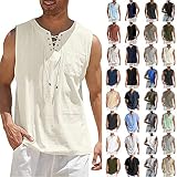 Mens Festival Tank Top,Men's Lace Up Sleeveless Shirts Athletic Sport Tank Tops Summer Gym Slim Fit