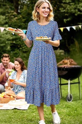Image of STYLEWORD Womens Summer Casual Short Sleeve Flowy Midi Beach Dress
