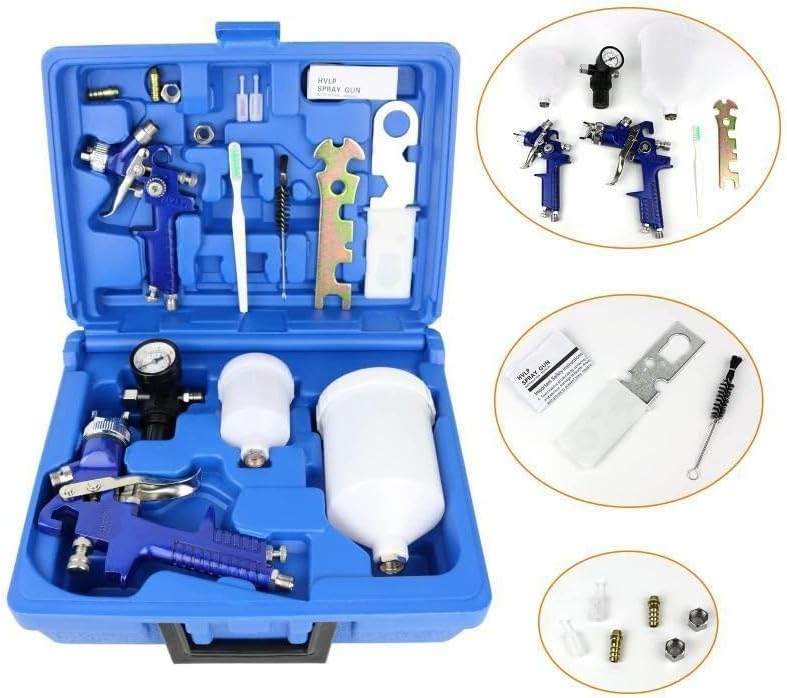 Miniatura 2 de Juego de 2 pistolas de pulverización de gravedad de aire HVLP, boquilla de 0.031 in y 0.055 in, juego de herramientas de pintura de alimentación por