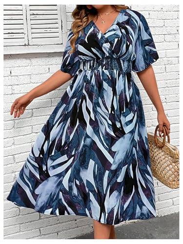 Image of Floerns Women's Plus Size Boho Floral V Neck Short Sleeve A Line Long Dress