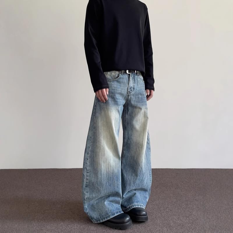 Mens Casual Jeans Y2k Vintage Baggy Wide Leg Loose Fit Skateboard Denim Pants for Men Hip Hop Streetwear2