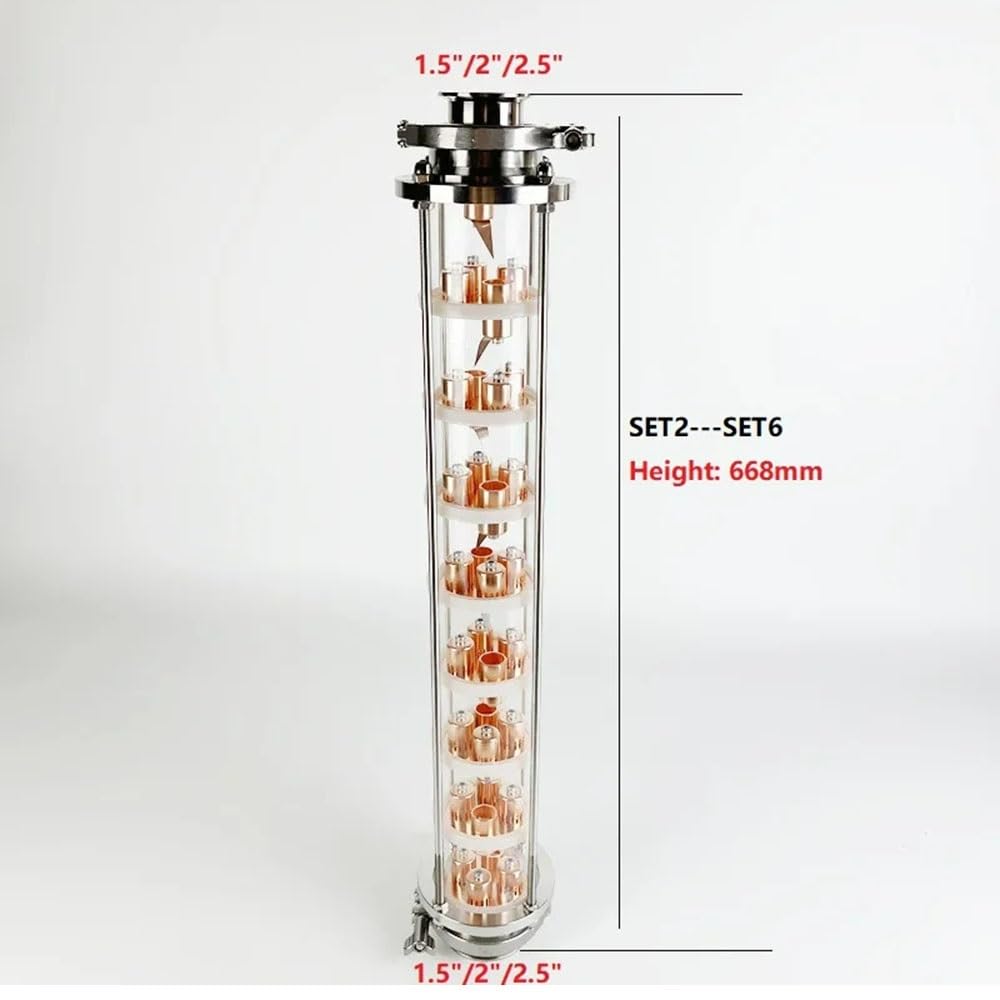 Ensemble De Colonnes De Distillation, Colonne De Distillation De 3"(76 Mm) avec 9 Plaques À Bulles en Cuivre for La Distillation, Colonne De Rectification en Verre De Haute Qualité À 9 Couches(Set 6)