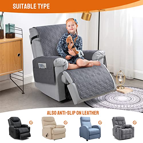Image of VANSOFY 100% Waterproof Recliner Chair Covers, Recliner Cover Non-Slip Dog Chair Cover Furniture Protector Washable Slipcover with Pocket, Elastic Straps for Pets, Dogs(Dark Gray, 28 inch)