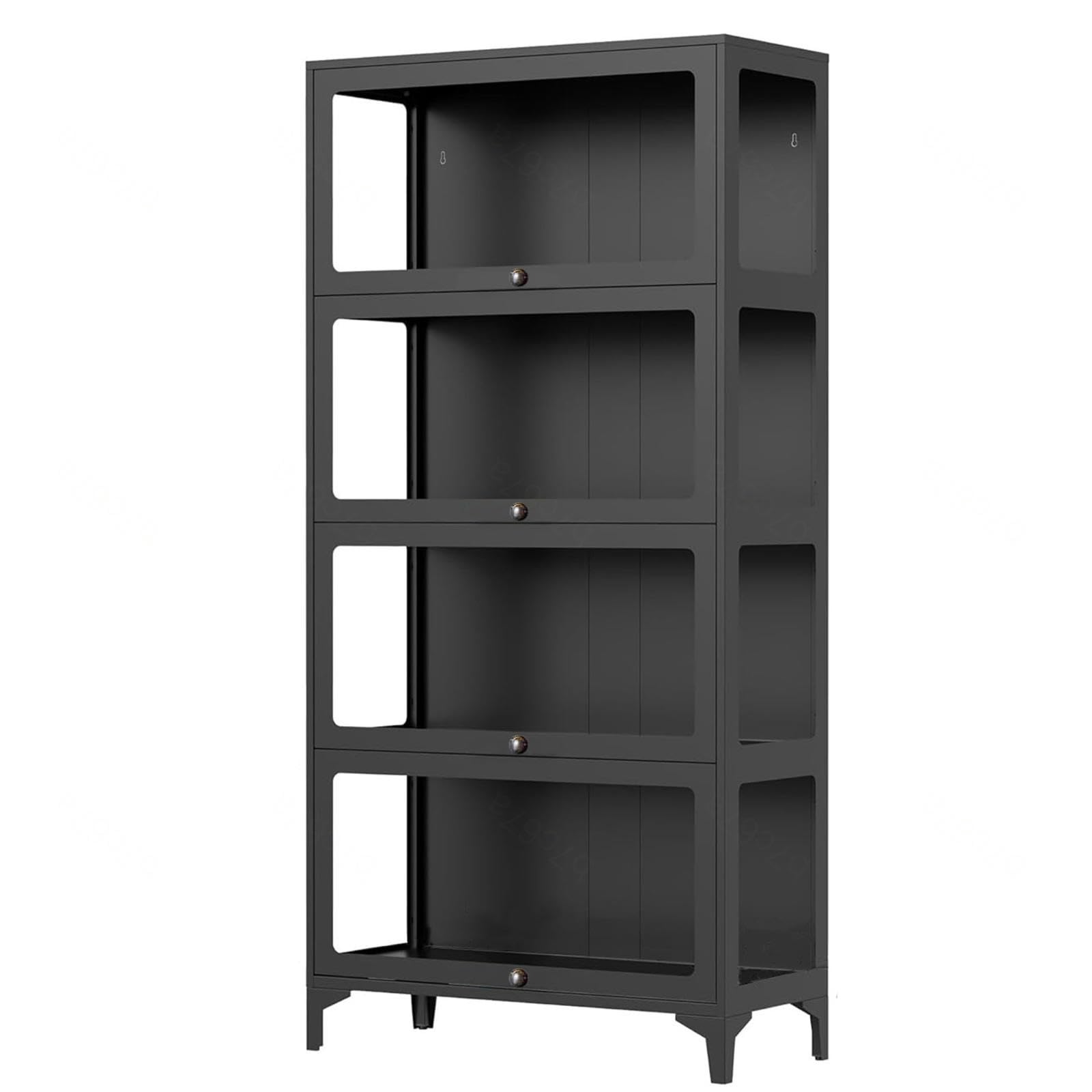 YSZBD Vitrina Cristal，Vitrina expositora para Colecciones，Vitrina para Sala de Estar, Dormitorio, vinos, Oficina o Libros,Black