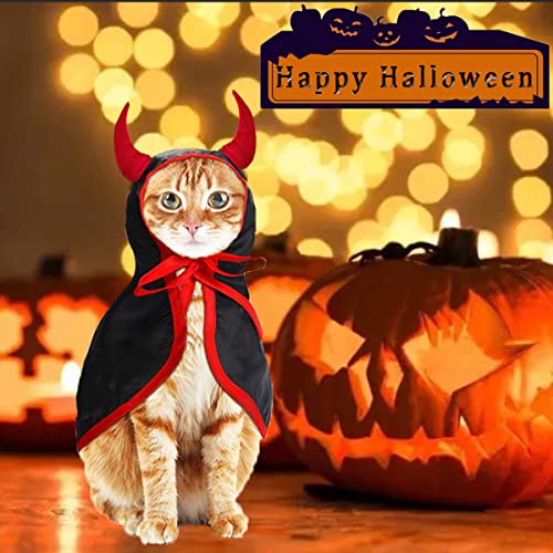 Halloween Dog Devil Cape Costume Pet Hooded Vampire Cloak Funny Witch Cloak Clothes Cool Wizard Cape For Small Medium Dogs Cats Puppy, Holiday Cosplay Wizard Outfit Mantle Apparel For Halloween #TOP1