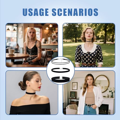3 Stück Choker Kette Damen Schwarz Halsband Damen Velvet Verstellbare Kropfband Klassische Schmuck Halskette Set Schwarze Halsbänder für Frau Women und Mädchen Geburtstag Party Samt Halloween Cosplay