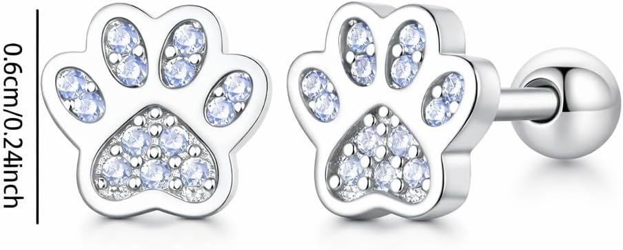 Rose Gold Cat Stud Earrings, Dog Paw Earrings, Pink Glass Crystal, Rhinestone Accents, 0.63 x 0.35 inches - Cat Earrings Gift