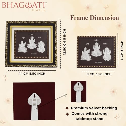 Image of 999Pure Silver laxmi Ganesh Sarswati Photo Frame for Home & Office | Premium Silver | PoojaRoom & Wall Decor | Wedding & Festival Gifts | Certificate Included | Tabletop Size 5.5x5 inch