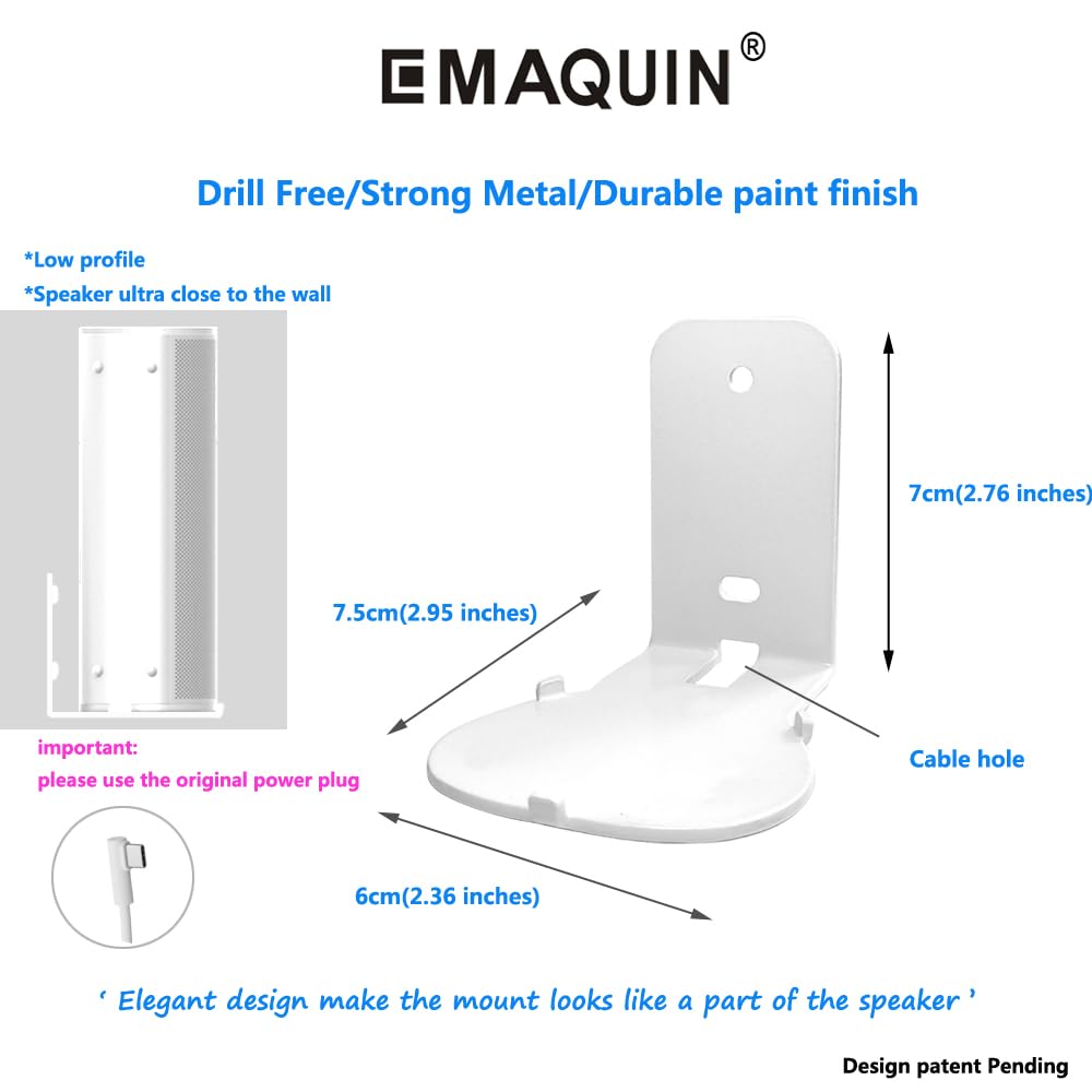 Supports muraux pour Sonos Roam 2/Sonos Roam/Sonos Roam SL (comprend 2 pièces, sans perçage, métal robuste, finition peinture durable, facile à installer, blanc)