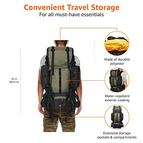 Amazon Basics Wanderrucksack mit Innengestell und Regenschutz, 75 L, Grün – Bild 6