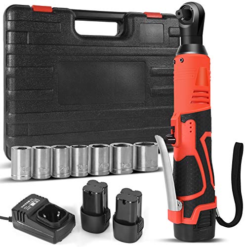 Gexmil 16.8V Cordless Electric Ratchet Wrench Set, Gexmil 3/8" Power Ratchet Wrench 80N·m 400 RPM Variable Speed w/,with 2-Pack 2000mAh Lithium-Ion Battery,Fast Charger and 7 Sleeves