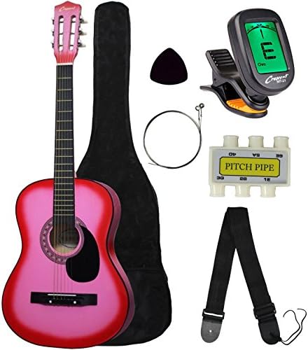 Crescent MG38-PK 38" Acoustic Guitar Starter Package, PINK (Includes CrescentTM Digital E-Tuner)