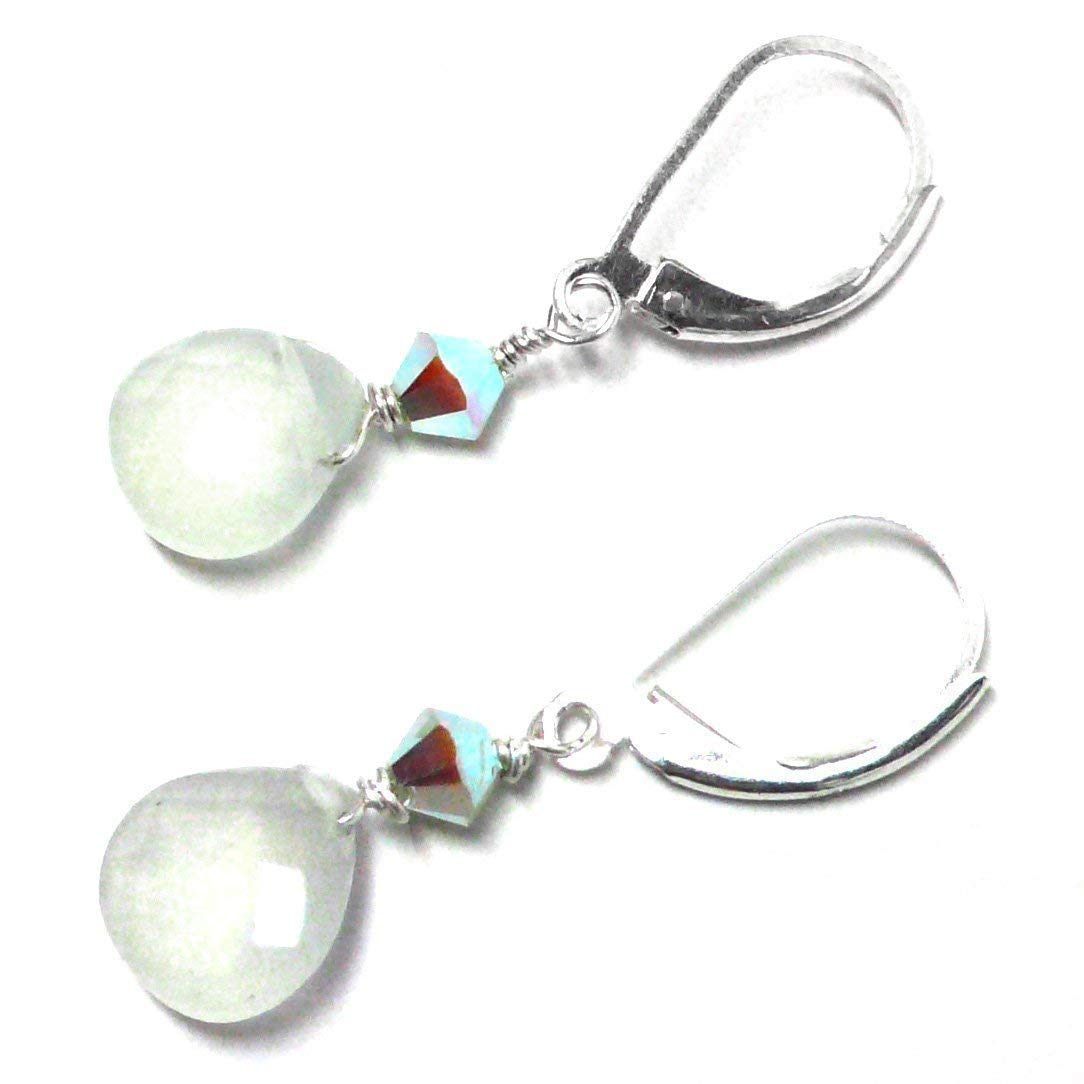 MeredithbeadCeladon Serpentine Briolette Sterling Silver Lever Back Earrings Crystal