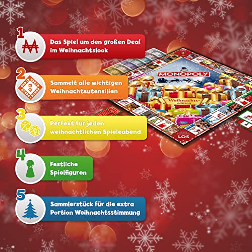 Winning Moves Monopoly Weihnachten Edition - Monopoly Spiel für Fans - Familienspiele Strategie Brettspiele Weihnachten - 2+ Spieler ab 8+ Jahren - Deutsch – Bild 3