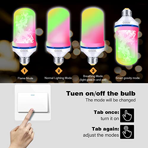 Omk - Led Flame Effect Fire Light Bulbs - Newest Upgraded 4 Modes Color Flickering Fire Simulated Lamps - E26 Base Led Bulb - 6W Energy Efficient Fire Lights For Indoor/Outdoor Decoration (2Pack) #TOP3